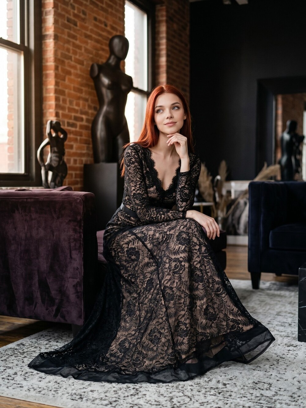 Miusol Black Lace Maxi Gown 2XL Formal Evening Dress Nude Lining Scalloped - Picture 2 of 16